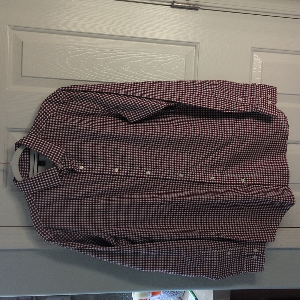 Banana Republic Burgundy and White Checkered Shirt